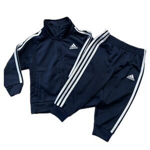 12 Months Adidas Boys Navy Tracksuit with White Stripes Sweatpants set